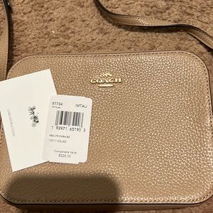 Coach Pebbled Leather Crossbody Bag in Beige Taupe